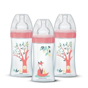 Set of 3 baby bottles - DODIE - EB20 - 270 ml - Flat teat - Pink