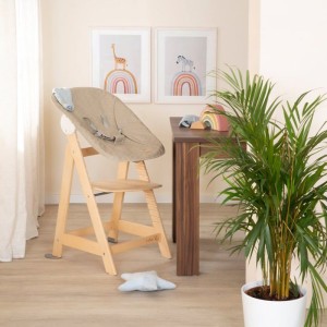 2-in-1-Hochstuhl – ROBA – BORN UP – Inklusive verstellbarem, grau gestepptem Sessel – Naturholz