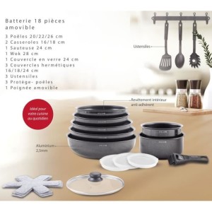 Kochgeschirr – Alle Herdarten einschließlich Induktion – ART & CUISINE – AC1824 – Aluminium – 18 Teile – Antihaftbe