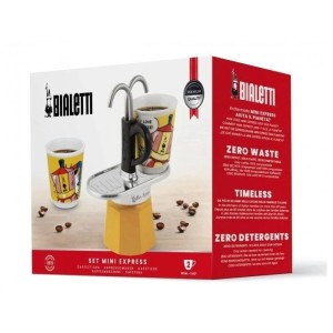 Set cafetiere italienne + 2 tasses - BIALETTI - Mini-express LICHTENSTEIN - 100 ml - Inox / Jaune