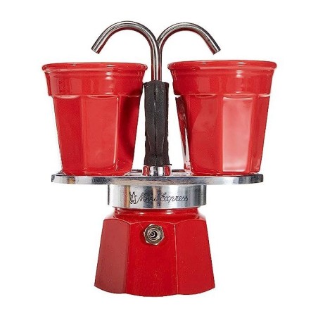 Set cafetiere italienne + 2 tasses - BIALETTI - Mini-express - Inox / Rouge