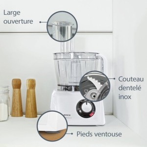 Robot multifonction - BOSCH - B1EMC812S8 - 1250 W - 3,9 L - Variateur de vitesse + Turbo - Blanc / Inox