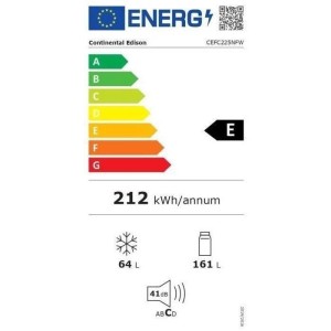 Réfrigérateur combiné-CONTINENTAL EDISON - CEFC225NFW - 225L -Total No Frost (Sans givre) - Classe E - L48,5 x P60 x H175 cm