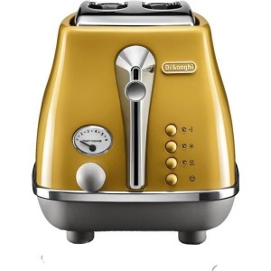 DELONGHI ICONA CAPITALS Toaster 2 Scheiben – 900 W – Toaster mit 3 Funktionen – Gebäckwärmer inklusive – Gelb