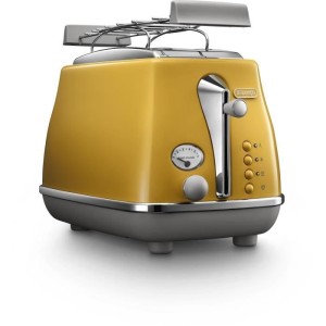 DELONGHI ICONA CAPITALS Toaster 2 Scheiben – 900 W – Toaster mit 3 Funktionen – Gebäckwärmer inklusive – Gelb