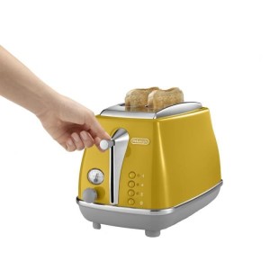DELONGHI ICONA CAPITALS Toaster 2 Scheiben – 900 W – Toaster mit 3 Funktionen – Gebäckwärmer inklusive – Gelb