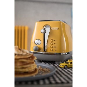 DELONGHI ICONA CAPITALS Toaster 2 Scheiben – 900 W – Toaster mit 3 Funktionen – Gebäckwärmer inklusive – Gelb