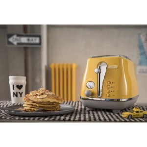 DELONGHI ICONA CAPITALS Toaster 2 Scheiben – 900 W – Toaster mit 3 Funktionen – Gebäckwärmer inklusive – Gelb