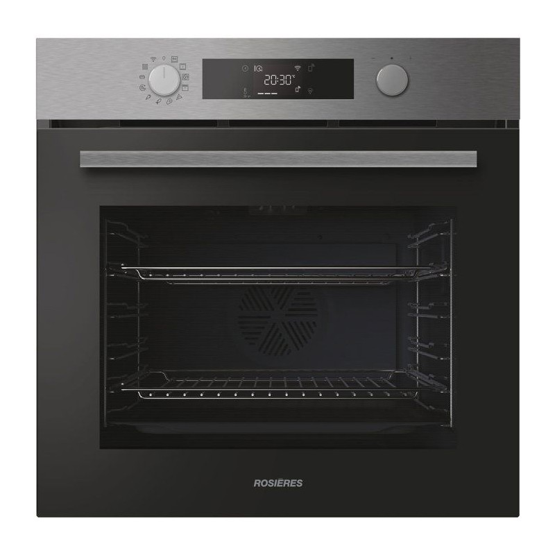 Four encastrable - Pyrolyse + Hydrolyse - ROSIERES - RO6 C5AB3EYTX - Inox / Noir - Porte froide - 59,5 x 56,8 x 59,5 cm