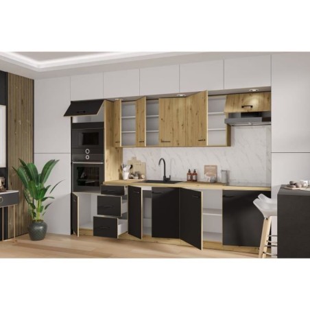 Komplette Küche – MODENA – 300 cm – Artisan-Eiche und Mattschwarz