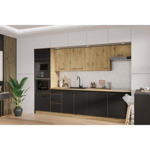 Komplette Küche – MODENA – 300 cm – Artisan-Eiche und Mattschwarz