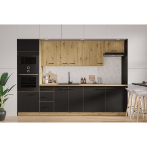 Komplette Küche – MODENA – 300 cm – Artisan-Eiche und Mattschwarz