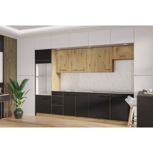 Komplette Küche – MODENA – 300 cm – Artisan-Eiche und Mattschwarz