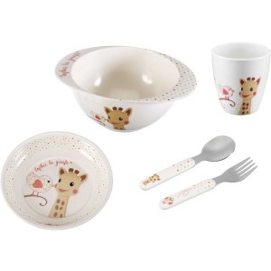 Set repas - SOPHIE LA GIRAFE - Version Kiwi - Assiette - Bol - Gobelet - Couverts bébé