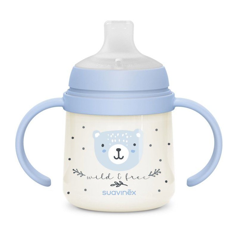 Babyflasche mit Griffen – SUAVINEX – NIGHT&DAY WILD&FREE – 150 ml – ab 6 Monaten – Blau