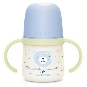 Biberon avec anses - SUAVINEX - NIGHT&DAY WILD&FREE - 150 ml - 6 mois et plus - Bleu