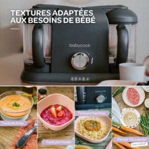 Pack robot cuiseur multifonction Babycook Duo + lot de cuilleres - BEABA - Robot 6-en-1 Gris foncé - Cuilleres silicone 1er âg