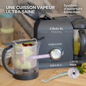 Pack robot cuiseur multifonction Babycook Duo + lot de cuilleres - BEABA - Robot 6-en-1 Gris foncé - Cuilleres silicone 1er âg