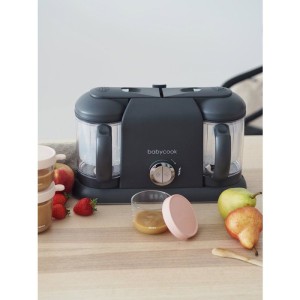 Babycook Duo Multifunktions-Küchenmaschine + Löffelset - BEABA - 6-in-1 Küchenmaschine, Dunkelgrau - Silikonlöffel für Baby
