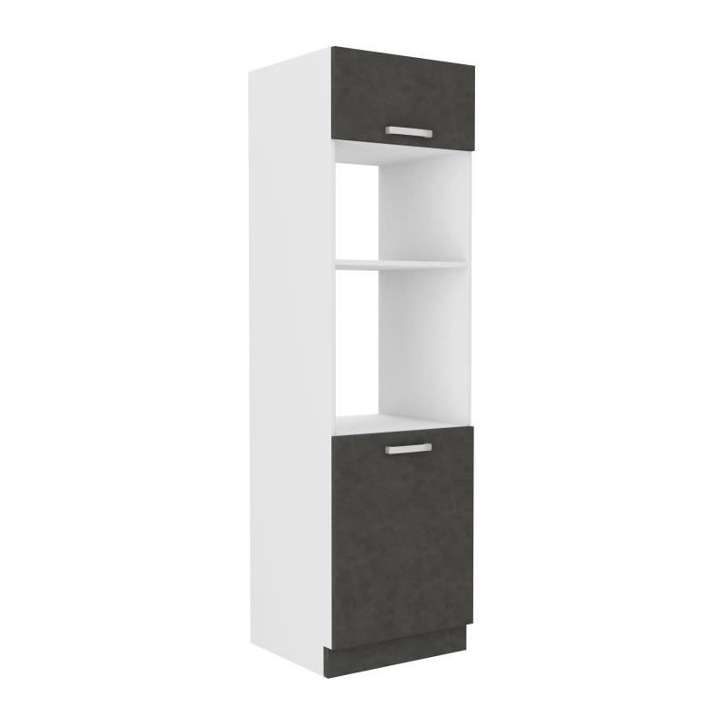 Meuble colonne four 2 portes battantes - Gris - L 60 x P 57 x H 210 cm - LASSEN