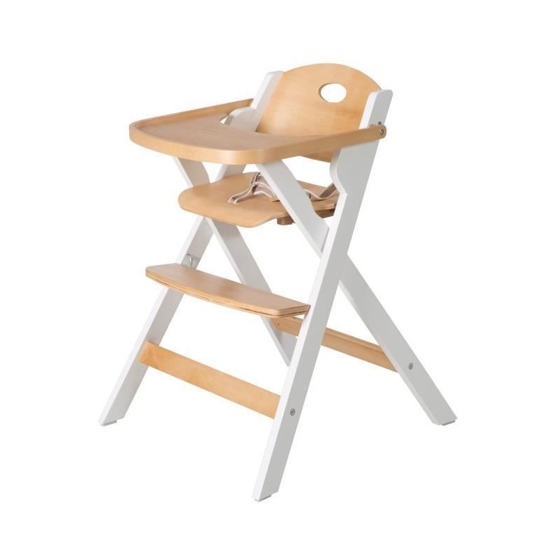 Chaise haute pliable - ROBA - FOLD UP SMART - Plateau repas + harnais de sécurité - Bois / Blanc