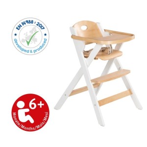 Faltbarer Hochstuhl – ROBA – FOLD UP SMART – Esstablett + Sicherheitsgurt – Holz/Weiß