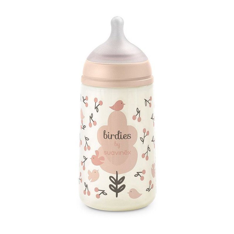 SUAVINEX Birdies Babyflasche – SX Pro M Sauger – 270 ml – 3 bis 6 Monate – Rosa