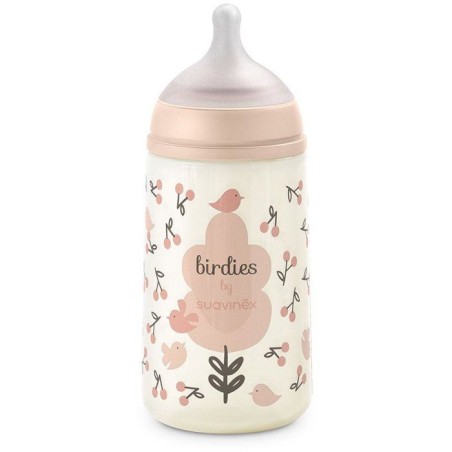 SUAVINEX Birdies Babyflasche – SX Pro M Sauger – 270 ml – 3 bis 6 Monate – Rosa