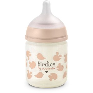 Glasbabyflasche – SUAVINEX – Birdies – SX Pro XS Sauger – 120 ml – 0 bis 3 Monate – Rosa