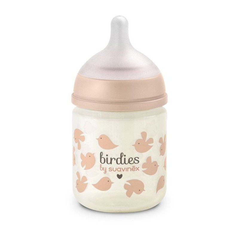 Glasbabyflasche – SUAVINEX – Birdies – SX Pro XS Sauger – 120 ml – 0 bis 3 Monate – Rosa