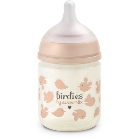 Biberon verre - SUAVINEX - Birdies - Tétine SX Pro XS - 120 ml - 0 a 3 mois - Rose