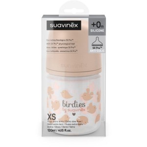 Biberon verre - SUAVINEX - Birdies - Tétine SX Pro XS - 120 ml - 0 a 3 mois - Rose