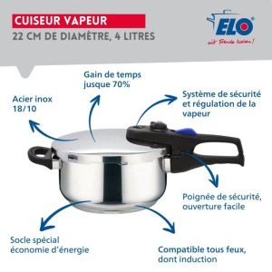 Autocuiseur vapeur - FACKELMANN - Elo Praktika - Acier inoxydable 18/10 - 22 cm - 4 litres