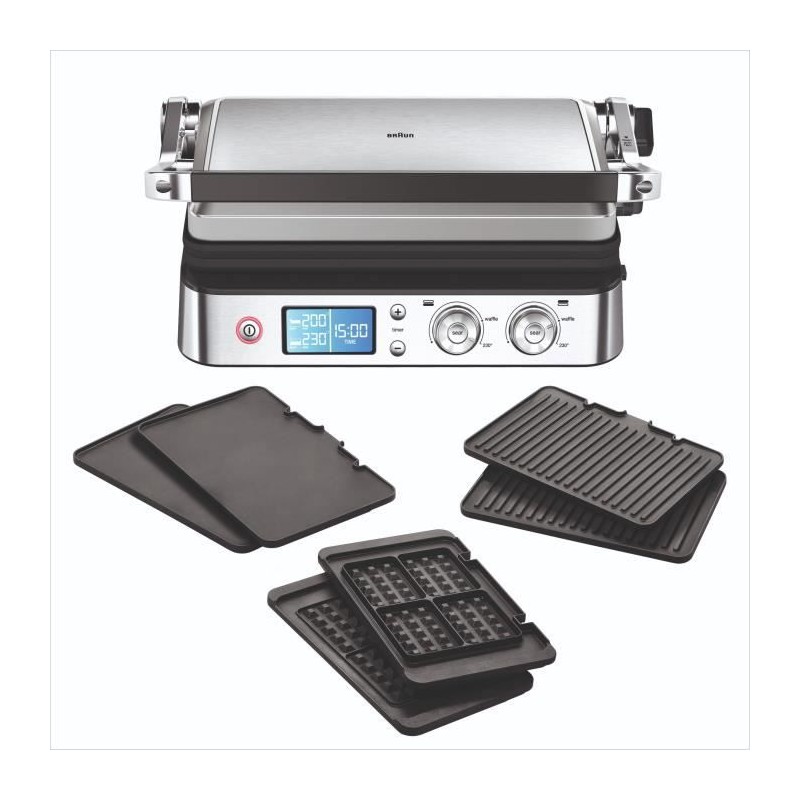 Multifunction grill - BRAUN - Multi Pro 9 - 2000 W - 3 heating positions - Black / Steel