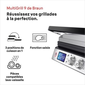 Multifunktionsgrill - BRAUN - Multi Pro 9 - 2000 W - 3 Heizstufen - Schwarz / Stahl