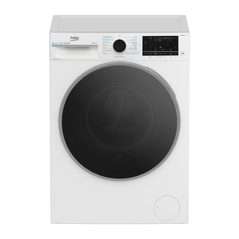 Lave-linge hublot BEKO B7WFU39411WDOS Série bPro 700 - 9 kg - Induction - L60cm - 1400 trs/min - Classe A - Autodose - Blanc
