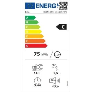 Lave-vaisselle tout encastrable BEKO BDIN18441 - 14 couverts - Induction - L60cm - 42dB - Ouverture automatique - Classe C