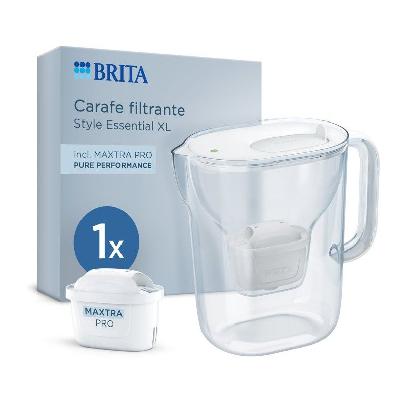 Carafe filtrante BRITA - Style Essential XL blanche - Capacité 3,6L dont 2,3L d'eau filtrée - 1 filtre MAXTRA PRO PURE PERFORM