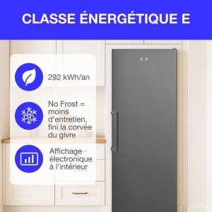 405L-Gefrierschrank – Total No Frost – automatische Abtauung – Klasse E – L70 cm x H191 cm x T75,5 cm – Edelstahl