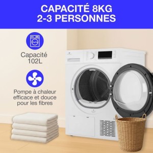 CONTINENTAL EDISON CESL8PCWD Wäschetrockner mit Wärmepumpe – 8 kg – 60 cm – Klasse D – Weiß