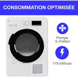 CONTINENTAL EDISON CESL8PCWD Wäschetrockner mit Wärmepumpe – 8 kg – 60 cm – Klasse D – Weiß
