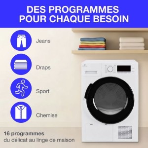 Seche-linge pompe a chaleur CONTINENTAL EDISON CESL8PCWD - 8 kg - 60 cm - Classe D - Blanc