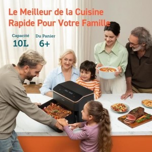 COSORI Ölfreie Fritteuse – Dual Blaze Twinfry Chef Edition – 10 l Fassungsvermögen – 6 Programme – 2800 W – Schwarz