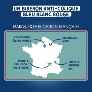 Biberon anti-colique - DODIE - 270 ml - Tétine multi-perforée biomimétisme - +3 mois - Débit 2 - Bleu