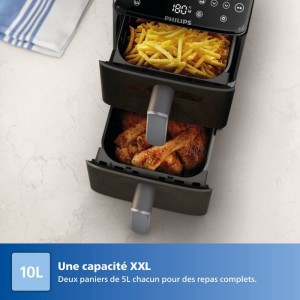 Friteuse sans huile PHILIPS - Airfryer Série 4000 Vertical Duo NA461/00 - Capacité 10 L - Double cuve - 2750W
