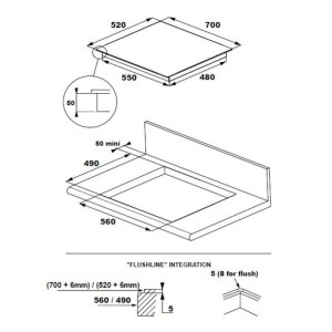 Plaque de cuisson induction ROSIERES RIFS744SCA - Double full zone - 4 foyers - 7400 W - L 70 cm
