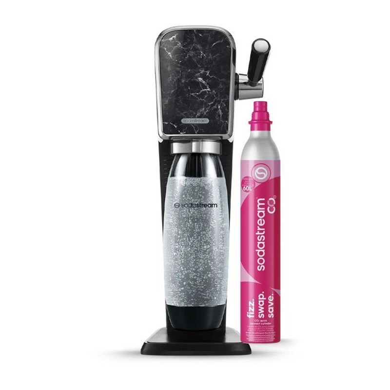 SODASTREAM Soda- und Sprudelwasserbereiter – Marmoroptik – 1 x 1-Liter-Spülmaschinenflasche – 1 x 60-Liter-Gaskartusche