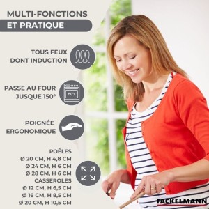 Kochgeschirr-Set - Alle Herdarten inkl. Induktion - FACKELMANN - Geneva - Edelstahl - 3 Pfannen, 3 Töpfe und 6 Utensilien