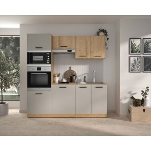 ALPAGA – Komplettküche – Eiche Silva / Greige – 200 x 60/31 x 211 cm – Mit Backofensäule und Arbeitsplatte – GAMI