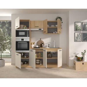 ALPAGA – Komplettküche – Eiche Silva / Greige – 200 x 60/31 x 211 cm – Mit Backofensäule und Arbeitsplatte – GAMI